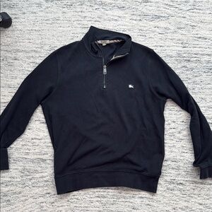 Burberry Black Zip Up Sweater with Stand-Up Collar